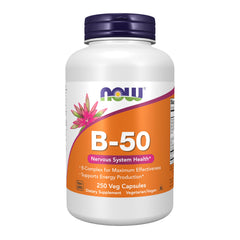 NOW Foods Vitamin B-50 full B-vitamin complex bottle supports daily energy