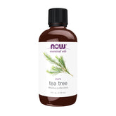 NOW Foods Tea Tree Oil bottle close-up highlighting purity for diffusion.