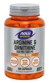 NOW Foods Arginine Ornithine capsules bottle for amino acids and nitric oxide support