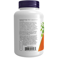 NOW Foods Ashwagandha label highlights vegan and non-GMO certifications.
