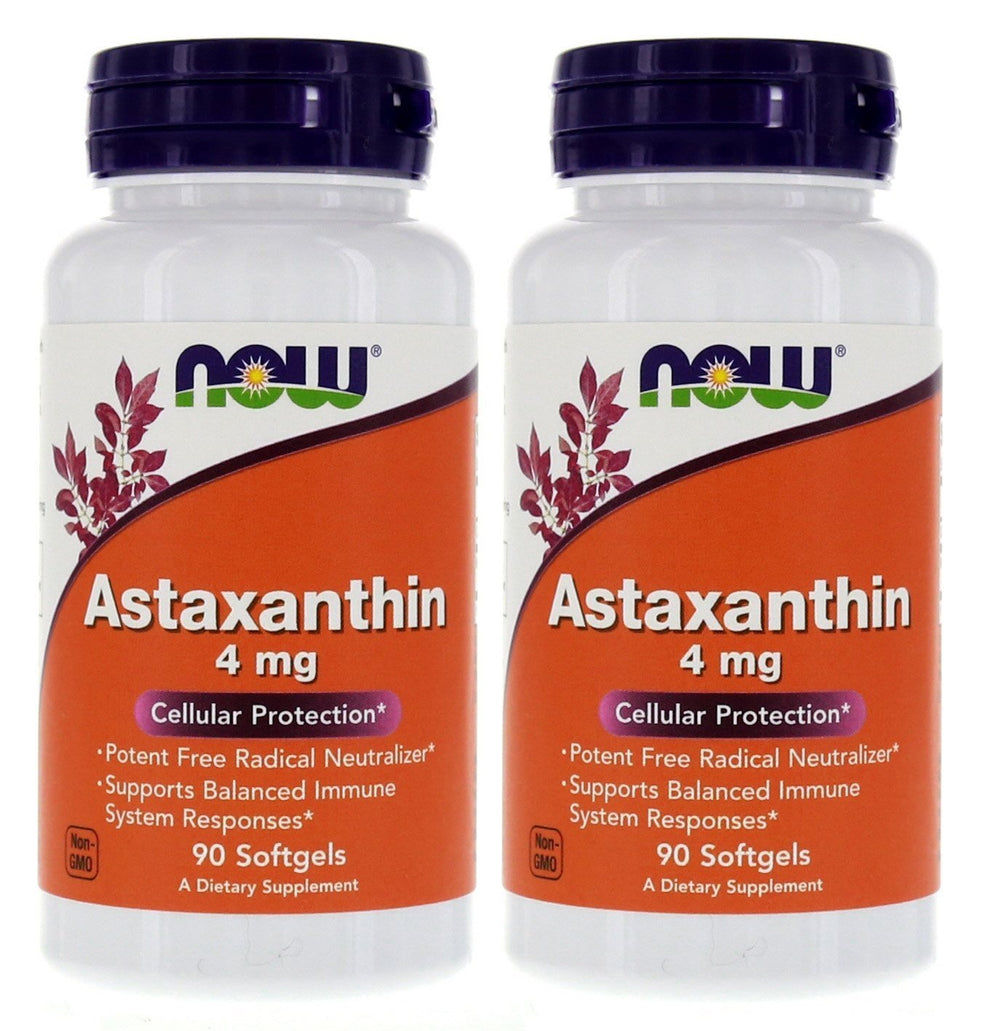 NOW Foods Astaxanthin 4mg softgels bottle for daily use and potential cellular support.