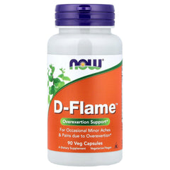 NOW Foods D-Flame 90 Vcaps bottle on shelf, supporting daily joint care routines