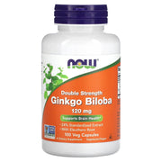 NOW Foods Ginkgo Biloba with Eleuthero bottle emphasizes double-strength extract for brain health support