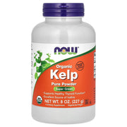 NOW Foods kelp powder jar, organic 8 oz packaging, ideal for smoothies and recipes.