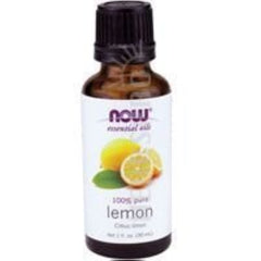 NOW Foods Lemon Oil 1oz bottle for cooking, cleaning, and aroma diffusion.