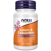 Now Foods Lutein Zeaxanthin bottle highlights blue light protection and eye health support.