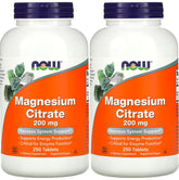 NOW Foods magnesium citrate tablets bottle front, unflavored and easy to swallow.