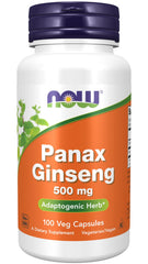NOW Foods Panax Ginseng bottle front view, adaptogenic daily wellness support.