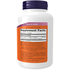 Close-up of NOW Foods Propolis 2000 label showing 5:1 extract
