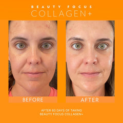 Nu Skin Beauty Focus Collagen+ label closeup highlights marine collagen and lutein basics