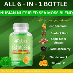 NUBIAN NUTRIFIED Sea Moss Gummies ingredients with bladderwrack and burdock for daily nutrition