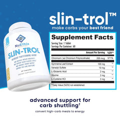 NuEthix SLIN-Trol label closeup highlighting key ingredients for glucose handling