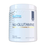 NuEthix Nu-Glutamine powder bottle with recovery focus.
