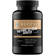 Nugenix Nitric Oxide bottle front, premium NO booster for potential blood flow support