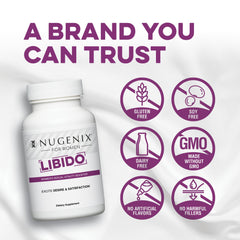 Nugenix Women's Libido bottle with glass of water suggests easy daily routine