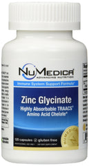 NuMedica Zinc Glycinate 20mg bottle showing high-absorption zinc for immune support