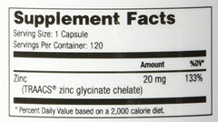NuMedica Zinc Glycinate 20mg glass jar image underscores premium zinc glycinate absorption
