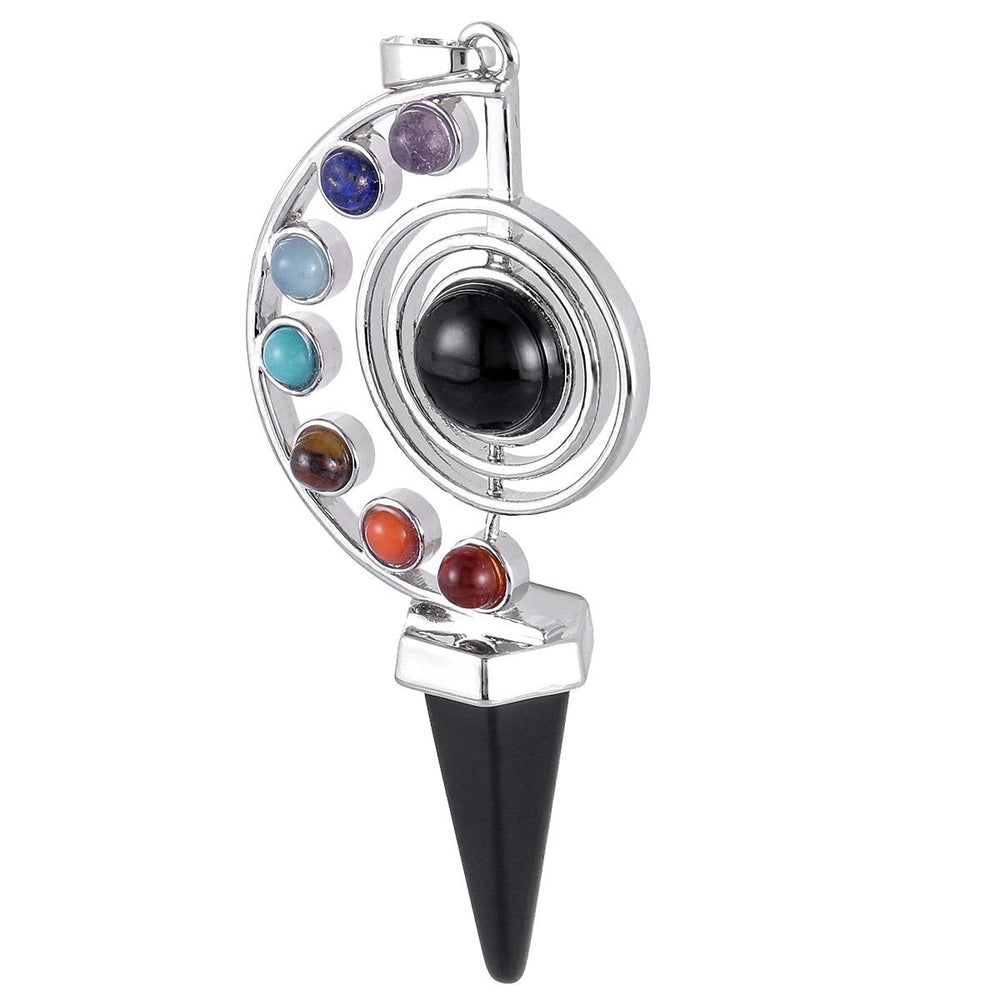 Nupuyai black obsidian pendant with chakra beads for energy balance