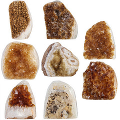 Nupuyai citrine geode cluster on shelf adds natural elegance.