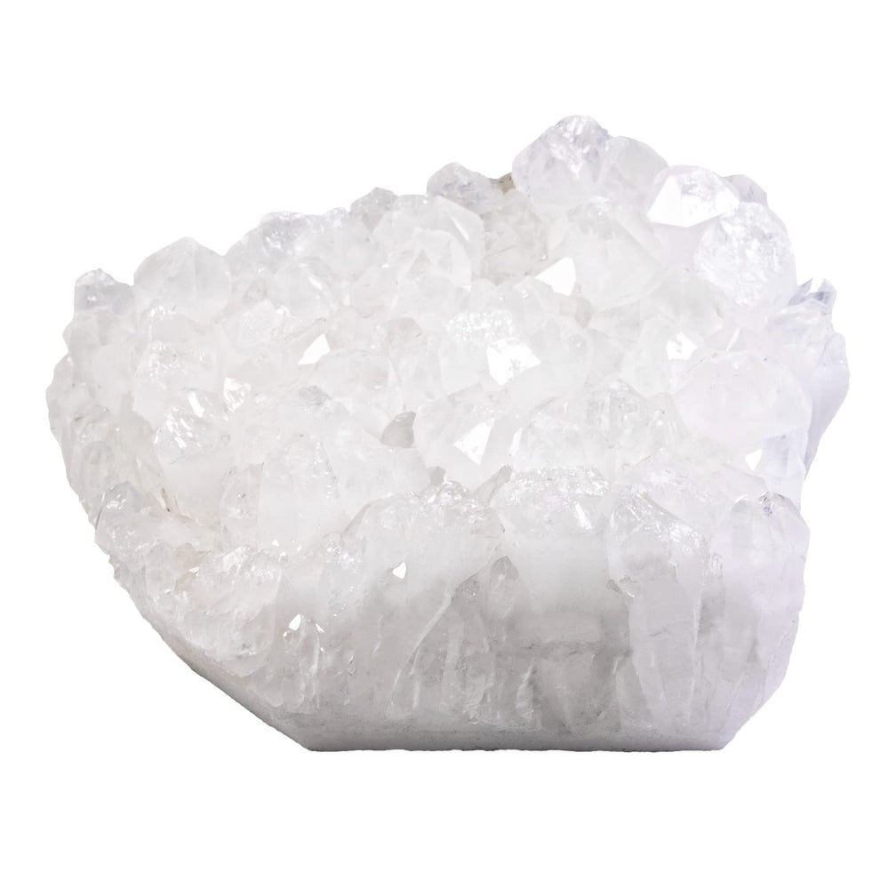 Nupuyai clear quartz cluster closeup: pristine crystals for meditation and decor.