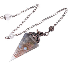 Nupuyai crystal point pendulum featuring Labradorite for mindful divination.