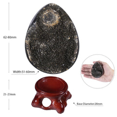 Nupuyai natural black septarian dragon stone egg showing unique crack patterns.