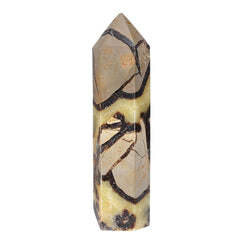 Nupuyai Septarium crystal tower with a 6-faceted point wand for meditation.
