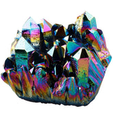 Nupuyai titanium-coated quartz cluster with rainbow reflections for vibrant decor.