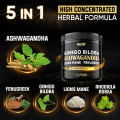 NUQIIT Ashwangdha capsules showing two-capsule daily dosage