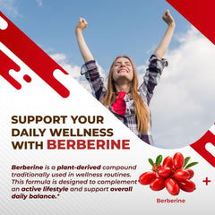 Nurafuse Berberine ingredients label highlights the 14 natural components in each capsule.