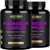 NURTURLY Magnesium Citrate & Oxide bottle shows high absorption 500mg formula for daily support