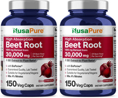 NusaPure Beet Root 30:1 extract bottle front view highlighting vegan, non-GMO formula