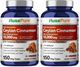 NusaPure Ceylon Cinnamon bottle shown as a premium daily supplement.