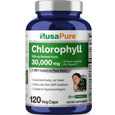 NusaPure Chlorophyll bottle front, a high-potency greens supplement for daily wellness.