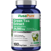 NusaPure Green Tea Extract bottle highlighting 20:1 potency for a strong daily wellness routine.