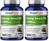 NusaPure hemp oil capsules bottle front for daily vegan wellness.