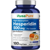 NusaPure Hesperidin 500mg veggie capsules bottle front for daily wellness.