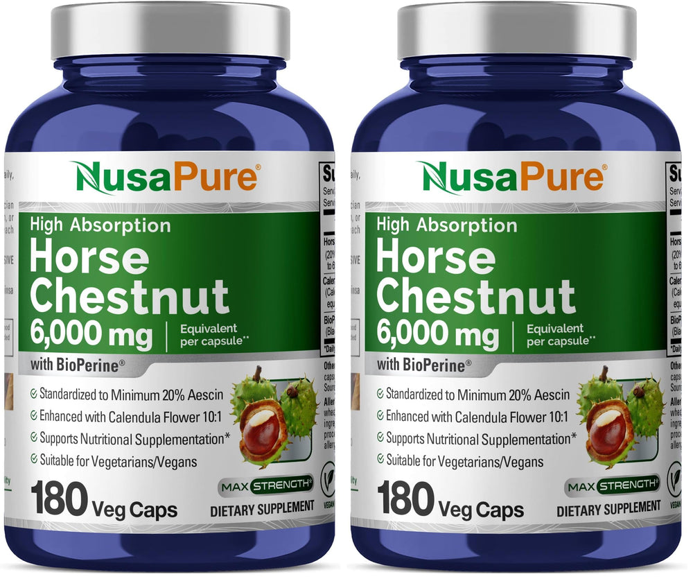NusaPure Horse Chestnut Extract bottle shows a high absorption formula for daily use.
