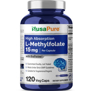 NusaPure L-Methylfolate 15mg bottle ready for daily supplementation