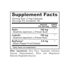NusaPure Luteolin Complex packaging box with vegan and Non-GMO icons.