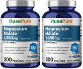 NusaPure Magnesium Malate 1350mg per serving bottle, highlighting potent daily mineral support for active adults