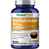 NusaPure nattokinase 800mg bottle front, convenient daily supplement option.