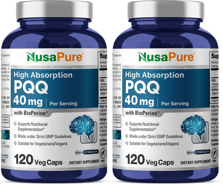 NusaPure PQQ 40 mg bottle for daily wellness support.