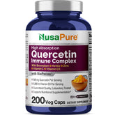 NusaPure Quercetin Complex bottle front with vegan capsules for daily wellness.