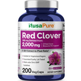 NusaPure Red Clover Blossoms bottle for daily vegan supplementation.