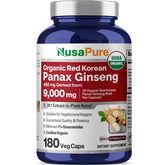 NusaPure Red Korean Panax Ginseng bottle showing 20:1 extract and capsules