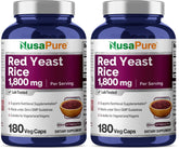 NusaPure Red Yeast Rice 1800mg bottle emphasizes quality for daily supplementation.