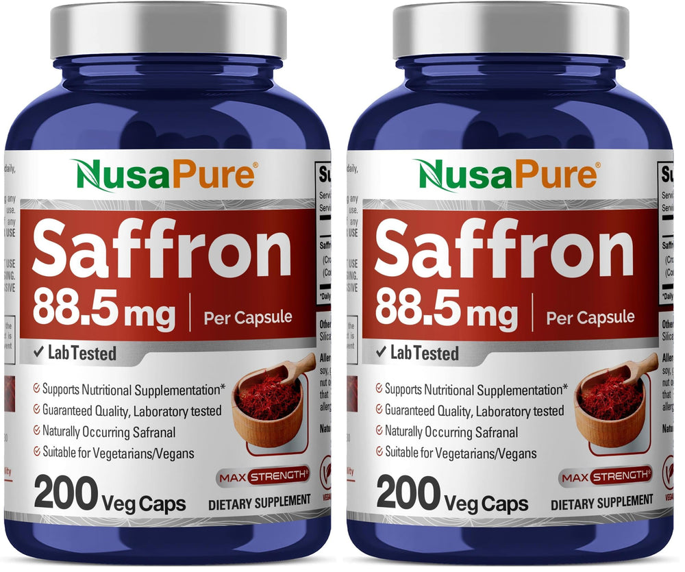 NusaPure saffron extract bottle front view for daily wellness support