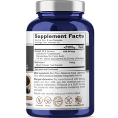 NusaPure Shilajit 20,000mg per serving packaging highlights strength and value