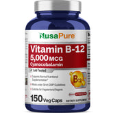 NusaPure Vitamin B12-5000mcg bottle for daily vitamin intake.